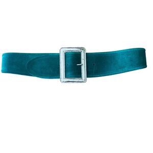 Vintage 90s Express Green Suede Leather Belt Womens Size S/M Big Silver Buckle